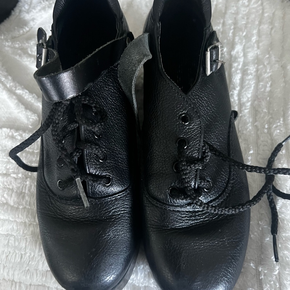 Kids Black Leather Lace-Up Shoes with Buckle